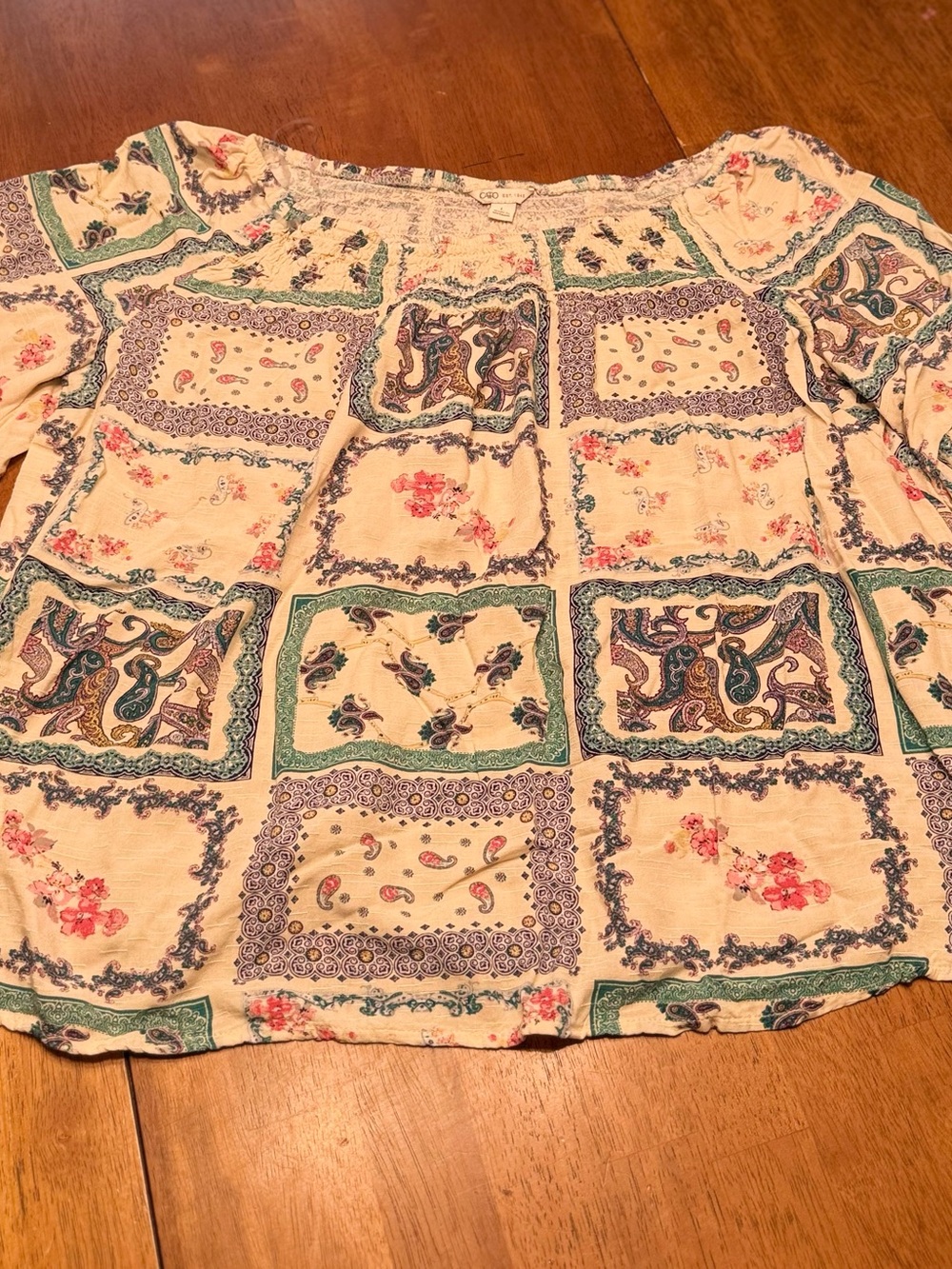 Women’s Cato Large Square-Print Top - Cream & Green
